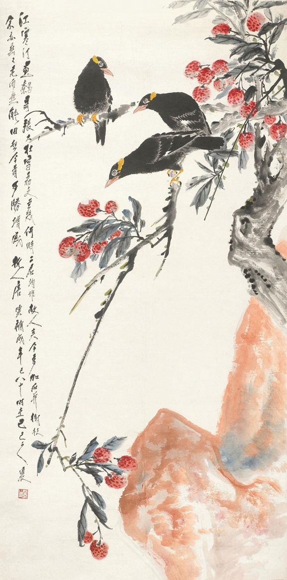 普及タイプ 张大壮 （款） 花鳥 扇面 鏡心 模写 古画 中国 絵画 書