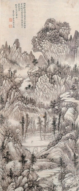 暖簾 本麻 藍墨『薩摩富士 開聞岳』水墨画家による肉筆 一点物