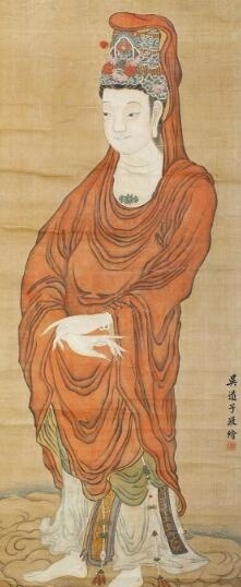 中国古美術・純手描き・吴道子人物画芯・觀音画像167x86cm・書画・絹本・仏像 中国传世名画（上部）11 如飞如动吴道子真迹？令徐悲鸿、张大千