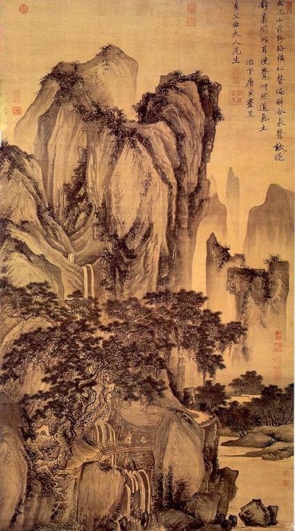 中国書画明代画家唐寅・掛け軸・書画立軸・中国美術・尺法：約162/57cm
