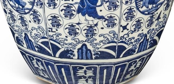 嘉靖 青花賀壽圖大罐